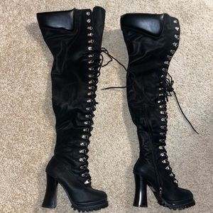 FashionNova Thigh High Laceup Boots